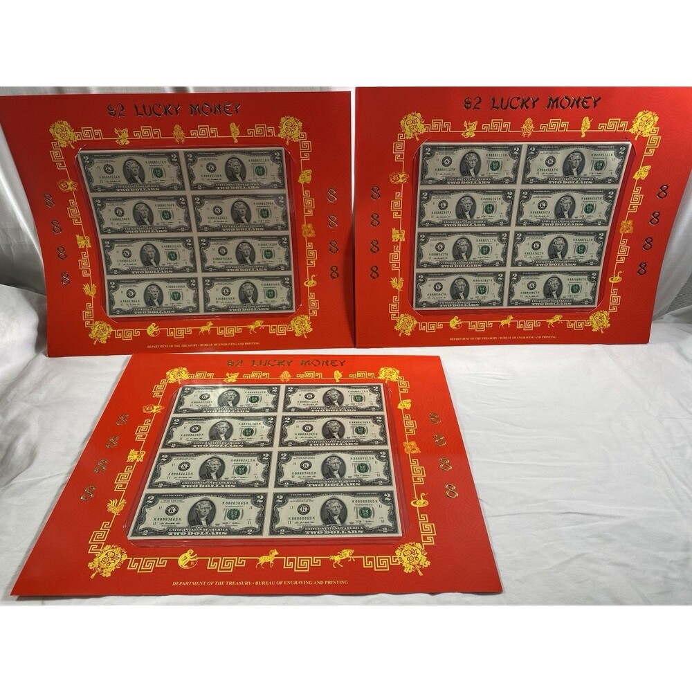 $2 8888 Lucky Money Sheet 24 Uncut Notes 2009 Series K8888xxx5K/6K/7K